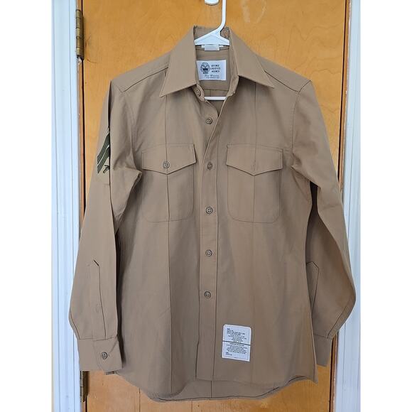 VTG U.S. Marine Corps Men Shirt 14.5 32 Khaki Poly Wool Blend 2122 Army Military - Picture 1 of 7